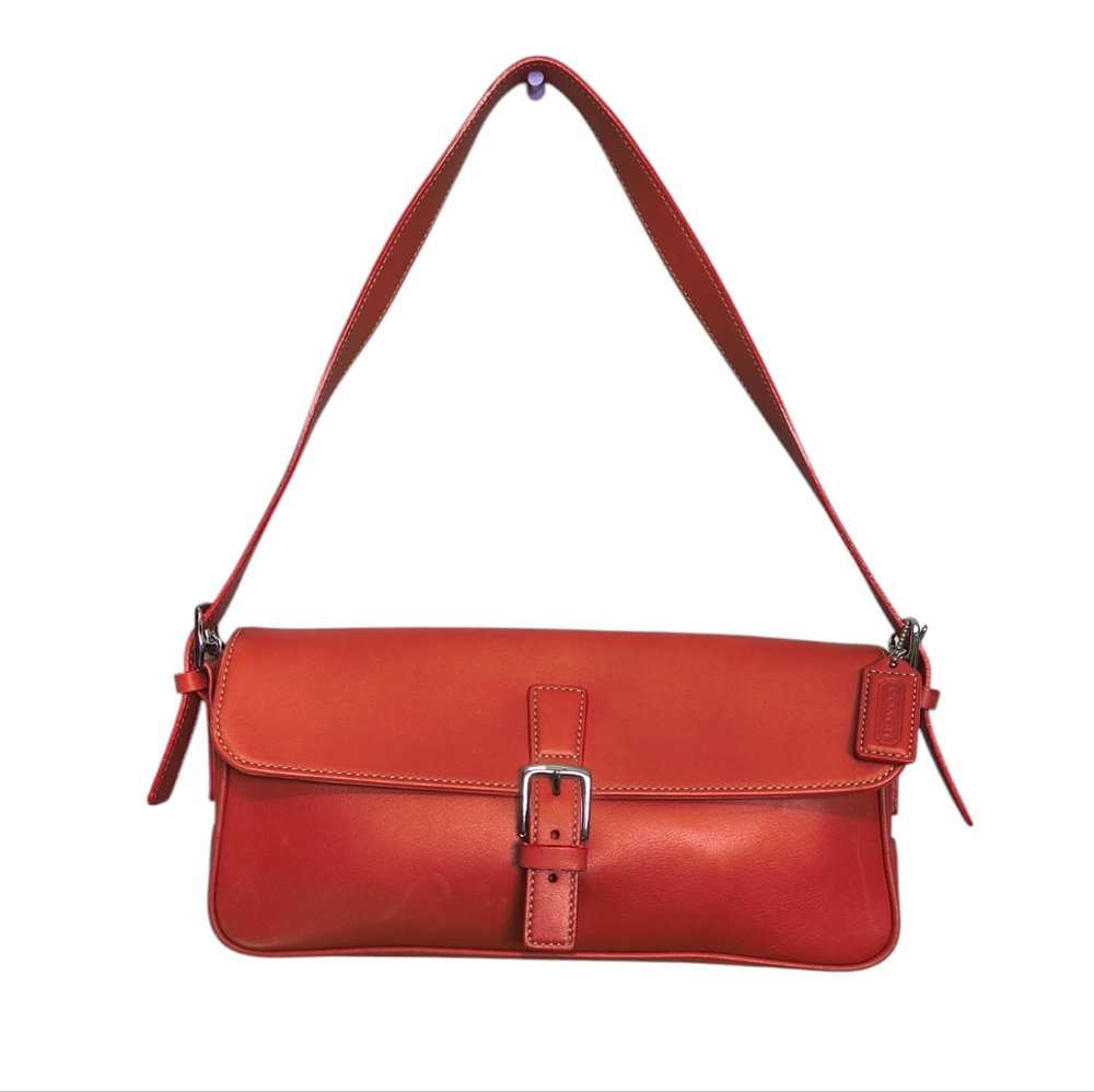 Vibrant Red Leather Shoulder Bag with Silver Buckle